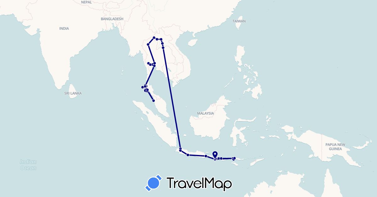 TravelMap itinerary: driving in Indonesia, Laos, Malaysia, Thailand (Asia)